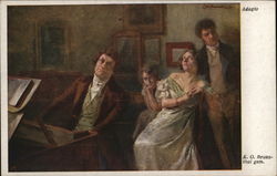 Group of four ponder. Postcard