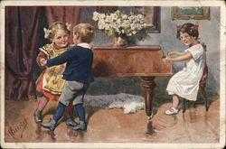 Children Dancing to Piano Music Postcard