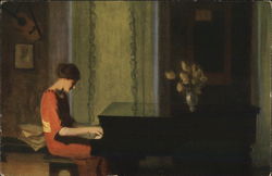 A Woman in Red Plays the Piano Postcard