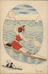 Illustration of a Woman Kayaking Xavier Sager Postcard Postcard