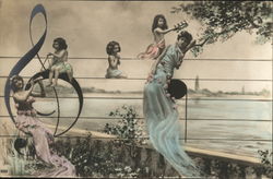 Women and Children on Music Notes Postcard