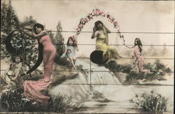 Women and girls sitting on Bass Cleff Postcard