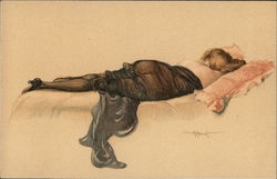 Risque Woman Sleeping Modèles d'Atelier #5 Artist Signed Postcard Postcard
