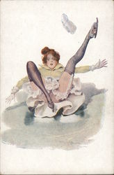 Woman falling while ice skating Postcard Postcard