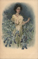 Woman With Flowers. Art Nouveau Postcard Postcard