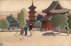 Walking By A Pagoda Postcard
