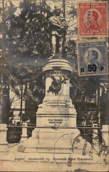 Akademicki trg. Spomenik Petra Proradovica Zagreb Slovenia