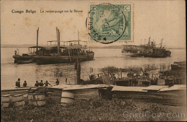 Le Remorquage sur le fleuve Congo Belge Africa