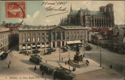 La Place Royale et la Cathedrale Reims, France Postcard Postcard