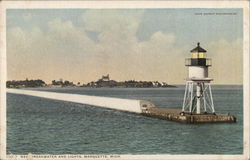 New Breakwater and Lights Marquette, MI Postcard Postcard Postcard