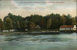 Bay View Hotel and Boat House Paw Paw Lake, MI Postcard Postcard Postcard