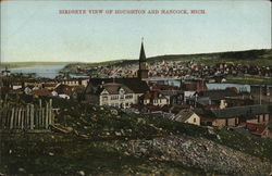 Birdseye View of Houghton and Hancock Postcard