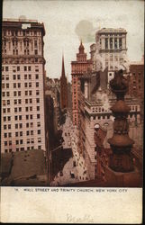 Wall Street and Trinity Church New York City, NY Postcard Postcard Postcard