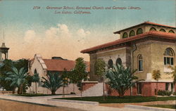 Grammar School, Episcopal Church and Carnegie Library Postcard