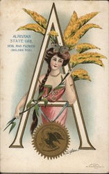Alabama State Girl, Seal and Flower (Goldenrod) State Girls Postcard Postcard Postcard