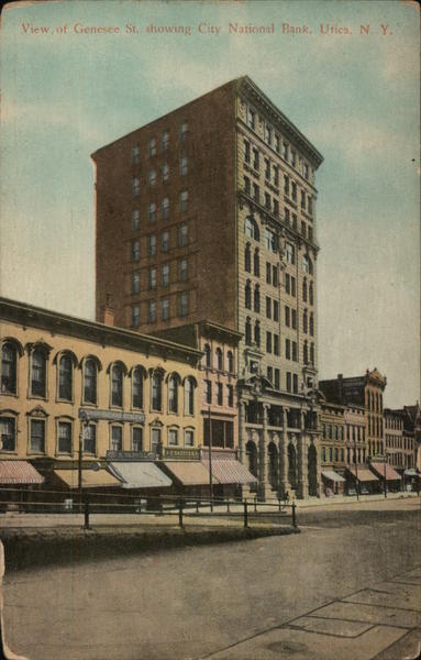 View of Genesee Street, City National Bank Utica New York