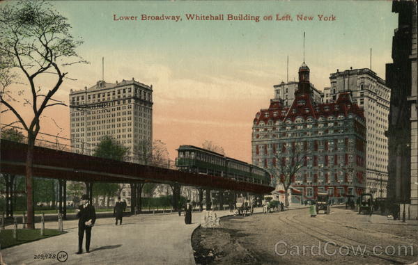 Lower Broadway, Whitehall Building on Left New York