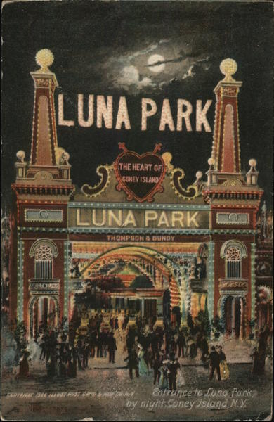 Entrance to Luna Park by Night Coney Island New York