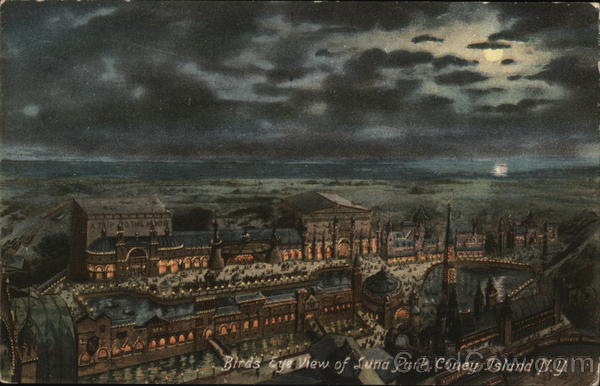 Bird's Eye View of Luna Park at Night Coney Island New York