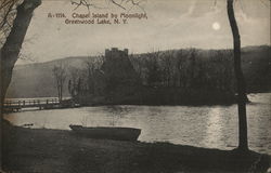 Chapel Island by Moonlight Greenwood Lake, NY Postcard Postcard Postcard