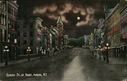 Genesee Street at Night Auburn, NY Postcard Postcard Postcard