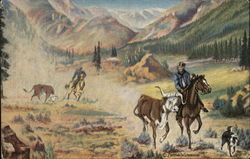 Catching Cattle From Painting by L.H. "Dude" Larsen Cowboy Western Postcard Postcard Postcard