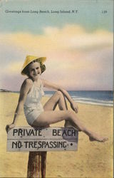 Greetings From Long Beach "Private Beach No Trespassing" New York Postcard Postcard Postcard