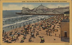 The Cyclone Racer and Beach Crowds Long Beach, CA Postcard Postcard Postcard