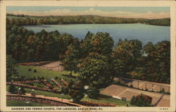 Gardens and Tennis Courts, The Lakeside Eagles Mere, PA Postcard Postcard Postcard