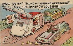 Car Passing Camper Postcard