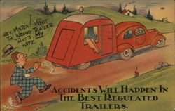 Accidents Will Happen In The Best Regulated Trailers Comic, Funny Postcard Postcard Postcard