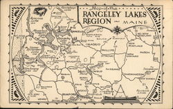 Map of the Rangeley Lakes Region Maine Postcard Postcard Postcard