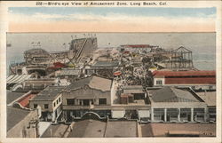 Bird's-eye View of Amusement Zone Long Beach, CA Postcard Postcard Postcard