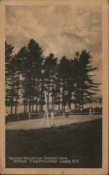 Tennis Court at Sunset Inn, Upper Chateaugay Lake Merrill, NY Postcard Postcard Postcard