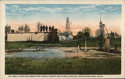 Oil Well Pumping, Receiving Tanks, Power and Drilling Rig Okmulgee, OK Postcard Postcard Postcard