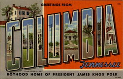 Greetings From Columbia Tennessee Postcard Postcard