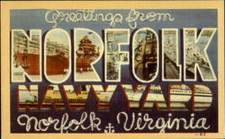 Greetings From Norfolk Navy Yard Postcard