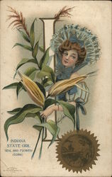 Indiana State Girl, Seal and Flower Postcard Postcard Postcard