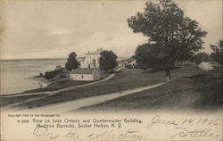 View on Lake Ontario and Quartermaster Building, Madison Barracks Postcard