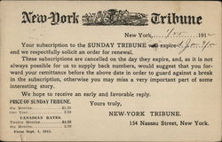 New York Sunday Tribune Subscription Card New York City, NY Advertising Postcard Postcard Postcard