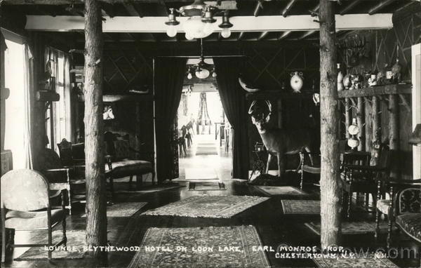 Lounge, Blythewood Hotel on Loon Lake, Earl Monroe Prop. Chestertown New York