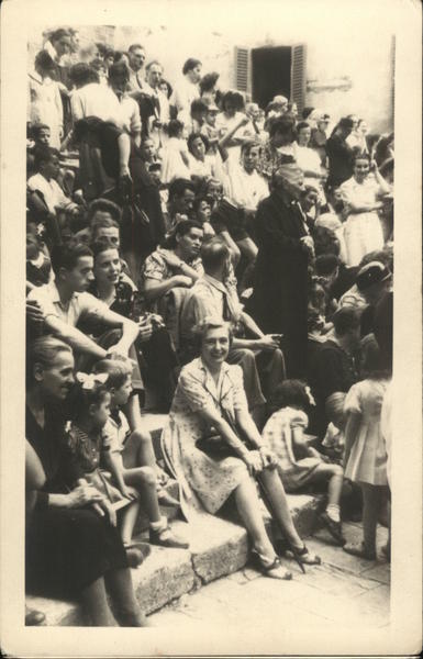 People Gathered on Steps of Plaza, 1945 Women