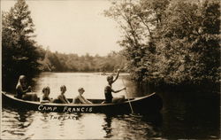 Girl Scout Camp Francis, Girls in Canoe "The Lake" Postcard