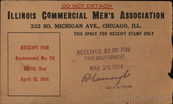 Illinois Commercial Men's Association Correspondence Card Chicago