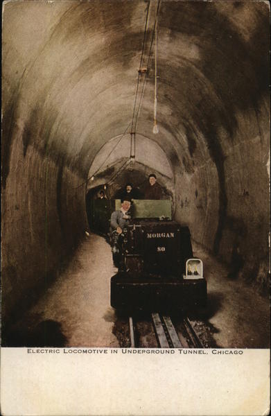 Electric Locomotive in Underground Tunnel Chicago Illinois