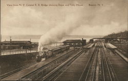View from N. Y. Central R. R. Bridge, Depot and Ferry House Postcard