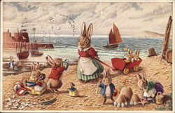 Dressed Bunnies on the Beach Postcard