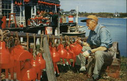 Lobsterman Painting Buoys Postcard