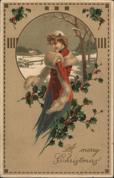 Woman Walking in Snow Christmas