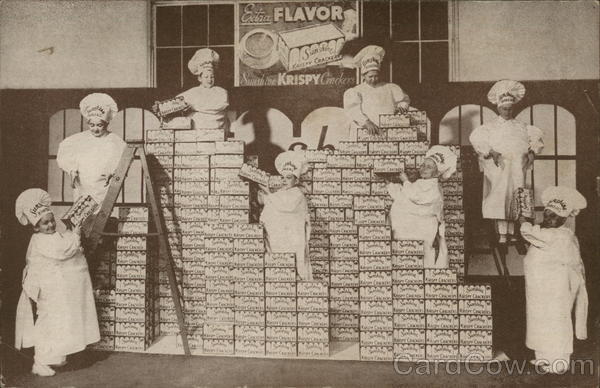 Bakers with Boxes of Cracker Advertising